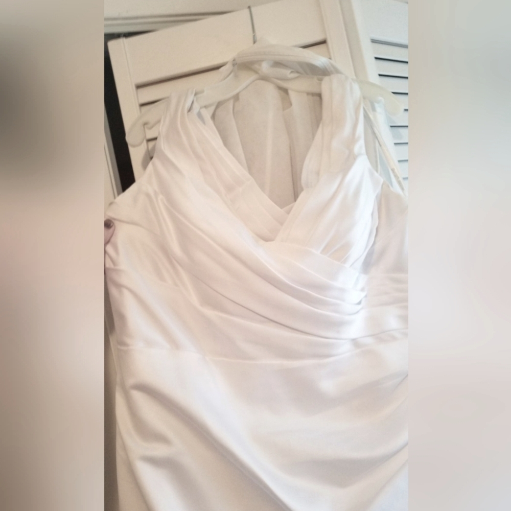 David's Bridal White Gown with Turquoise Accent - Picture 7 of 11